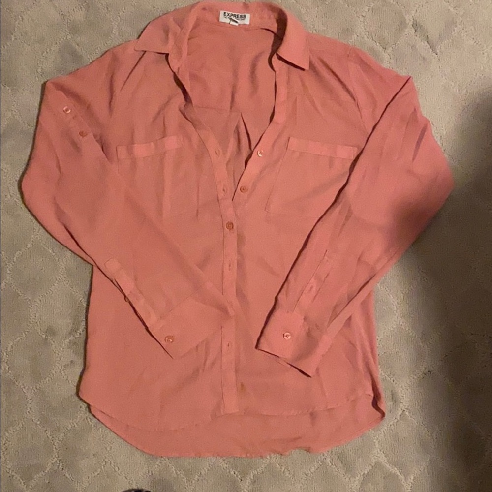 Pink slim fit button down shirt